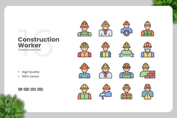 Construction Worker Color Icons: Graphics and Icons for Real Projects
