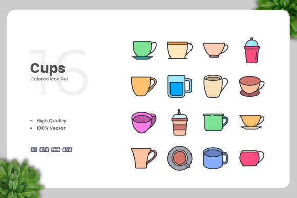 Cups Color Icons: Graphics for Real Business