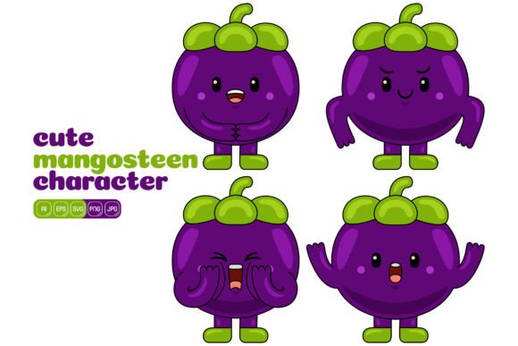 Cute Mangosteen Mascot Vector Pack 02