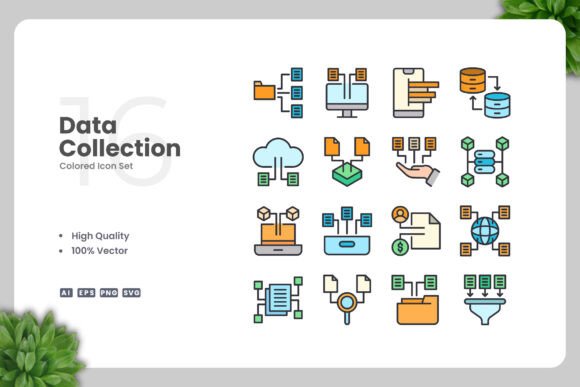 Data Collection Color Icons: Graphics for Modern Design