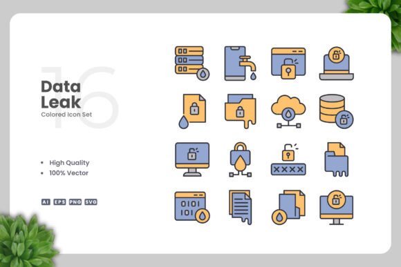 Data Leak Color Icons: Graphics & Icons for Creative Design