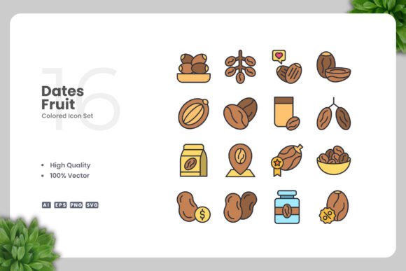 Dates Fruit Color Icons Graphics