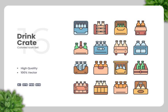 Drink Crate Colored Icons for Graphics and Icons