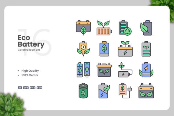 Eco Battery Colored Icons
