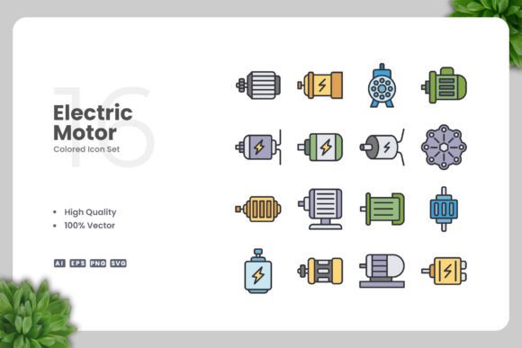 Electric Motor Color Icons Graphics