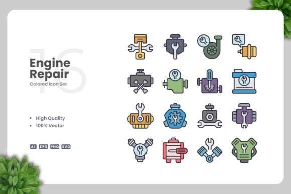 Engine Repair Color Icons Graphics