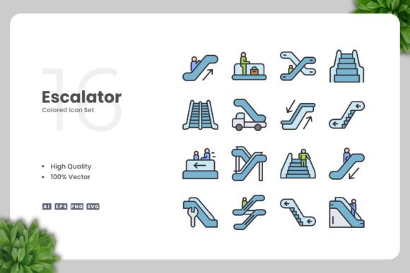 Escalator Color Icons for Graphics and Branding