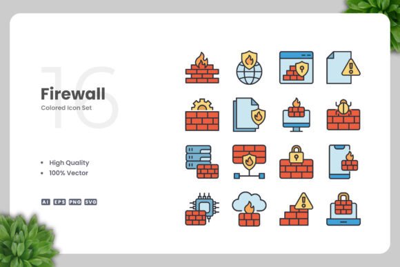 Firewall Color Icons: Graphics and Icons for Modern Design