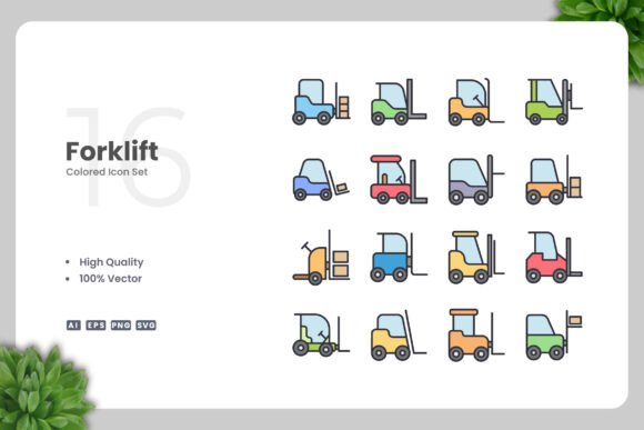 Forklift Color Icons for Crafts and Business
