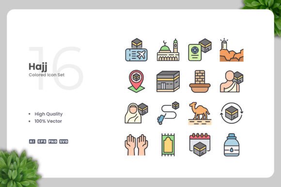 Hajj Colored Icons for Graphics and Branding