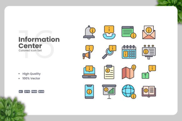 Information Center Colored Icons for Graphics and Branding