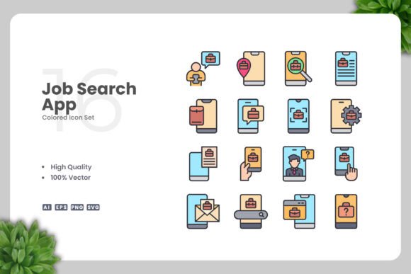 Job Search App Colored Icons Graphics