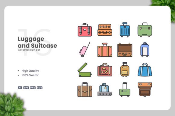 Luggage and Suitcase Colored Icon Graphics
