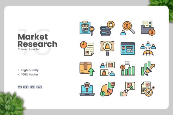 Market Research Colored Icons for Graphics and Icons