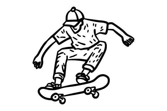 Skater Jumping with Skateboard Doodle Graphics
