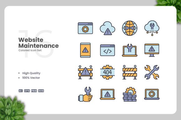 Website Maintenance Color Icons Graphics