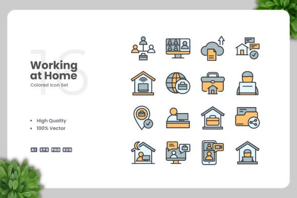 Working at Home Color Icons Graphics and Icons